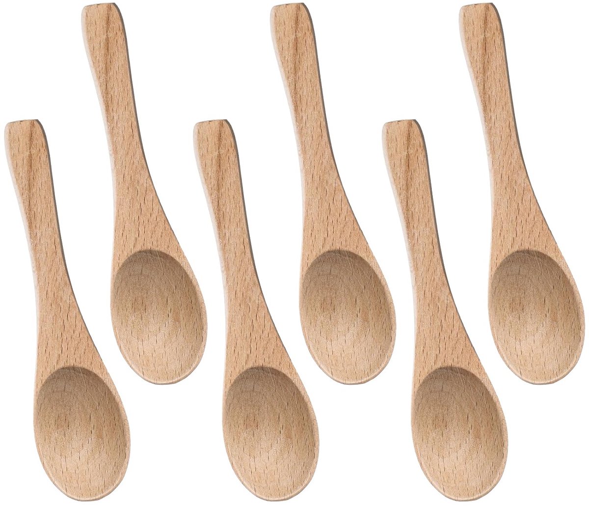 Houten Lepels - Set van 6 - Duurzaam Beukenhout - 10 x 2,4 cm