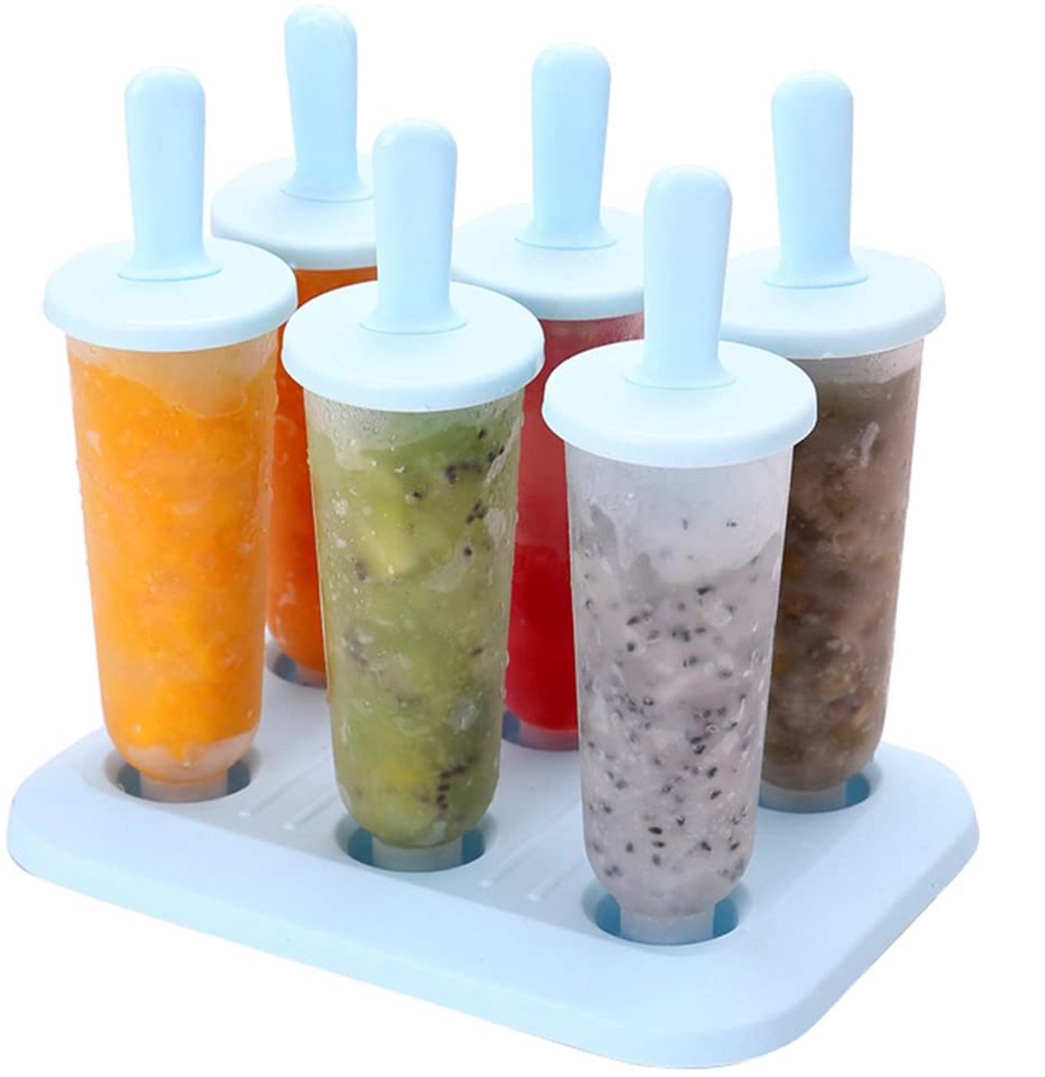 6-delige Premium Siliconen IJsmallen – 17X12X15.5CM – Herbruikbare Lekvrije Popsicle Molds(blauw)