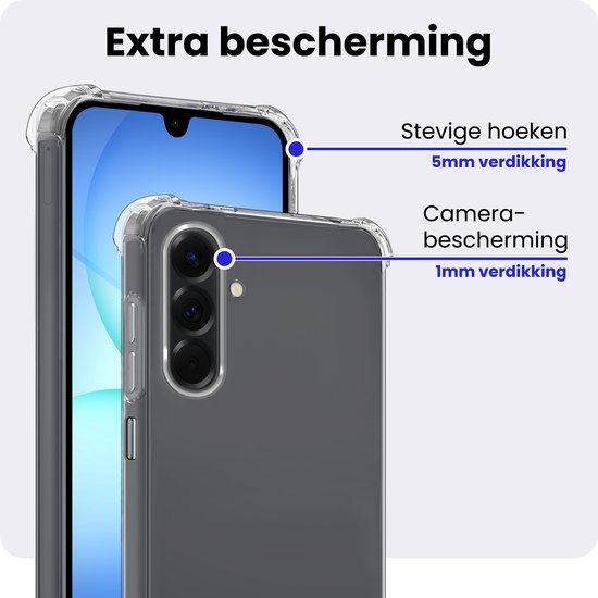 Transparante hoes met 5mm verdikking bij de hoeken en 1mm bij de camera voor extra bescherming.