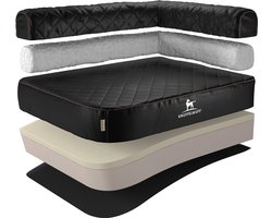 Knuffelwuff orthopedisch hoekhondenbed Winslow van laser-gewatteerd kunstleer oversized XXXL 140 x 100cm leuning rechts zwart