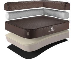 Knuffelwuff orthopedisch hoekhondenbed Winslow van laser-gewatteerd kunstleer oversized XXXL 140 x 100cm leuning rechts bruin