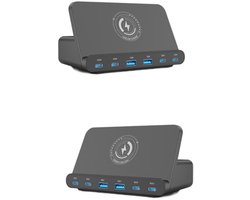 DrPhone 160W USB HUB 6 in 1 Laadstation – Snellader met 15W Draadloos Opladen – 4x USB-C & 2x USB-A + Houder - Ondersteunt o.a PD3.0, PPS, SCP, FCP, AFC – Geschikt voor Smartphones/ Laptops & Tablets