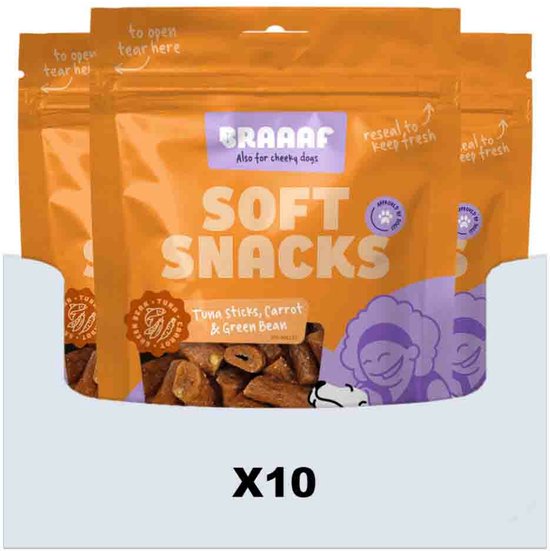 Braaaf Sticks Hondensnack Tonijn - Wortel - Sperzieboon - 10 x 85 gr - Voordeelverpakking