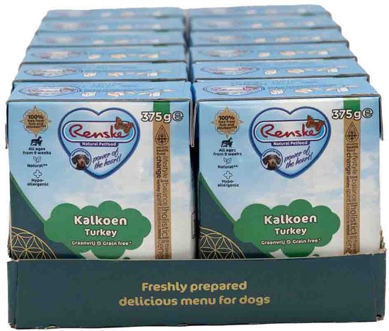 Renske Vers Graanvrij Tetra Hondenvoer Nat Kalkoen - 12 x 375 gr - Voordeelverpakking