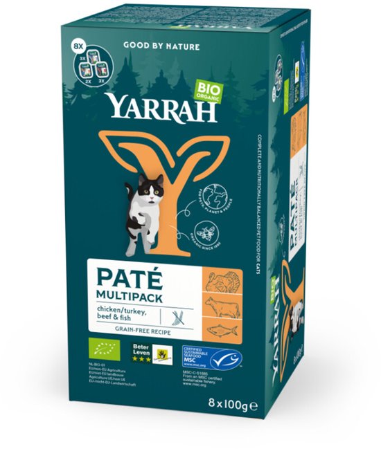 Yarrah Bio Kattenvoer Multipack Paté Graanvrij Kip - Rund 8 x 100 gr NL-BIO-01