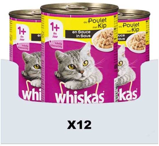 Whiskas blik adult brokjes in saus kip (12X400 GR)