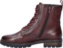 Donkerrode leren veterboot met rits aan de zijkant, veters en grove zool.