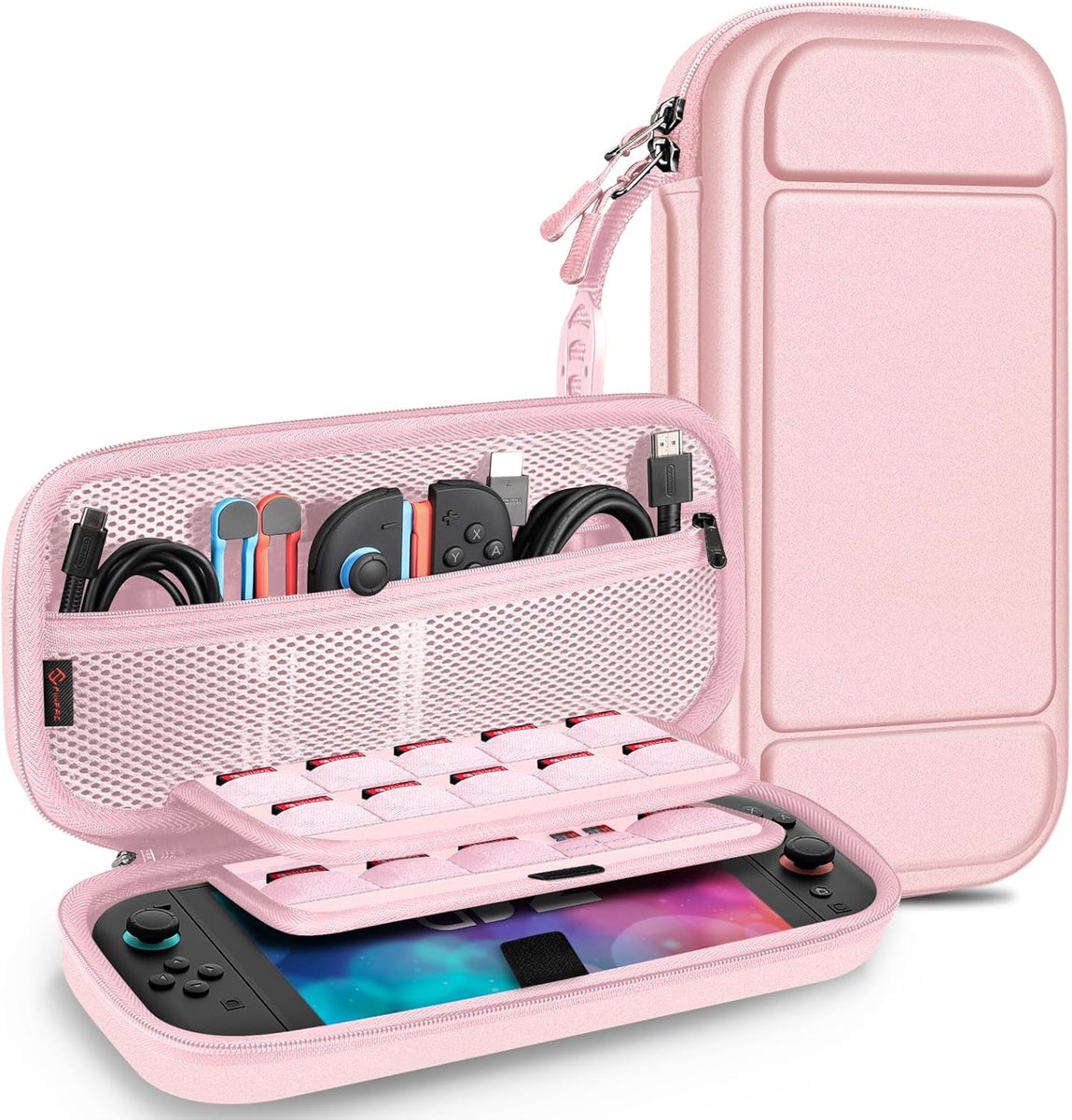 Zandarix Geschikt voor Nintendo Switch 2 - Hard Shell Beschermhoes - Draagbare Reistas met 20 Game Card Slots - Binnenzak voor Accessoires - Rosegold