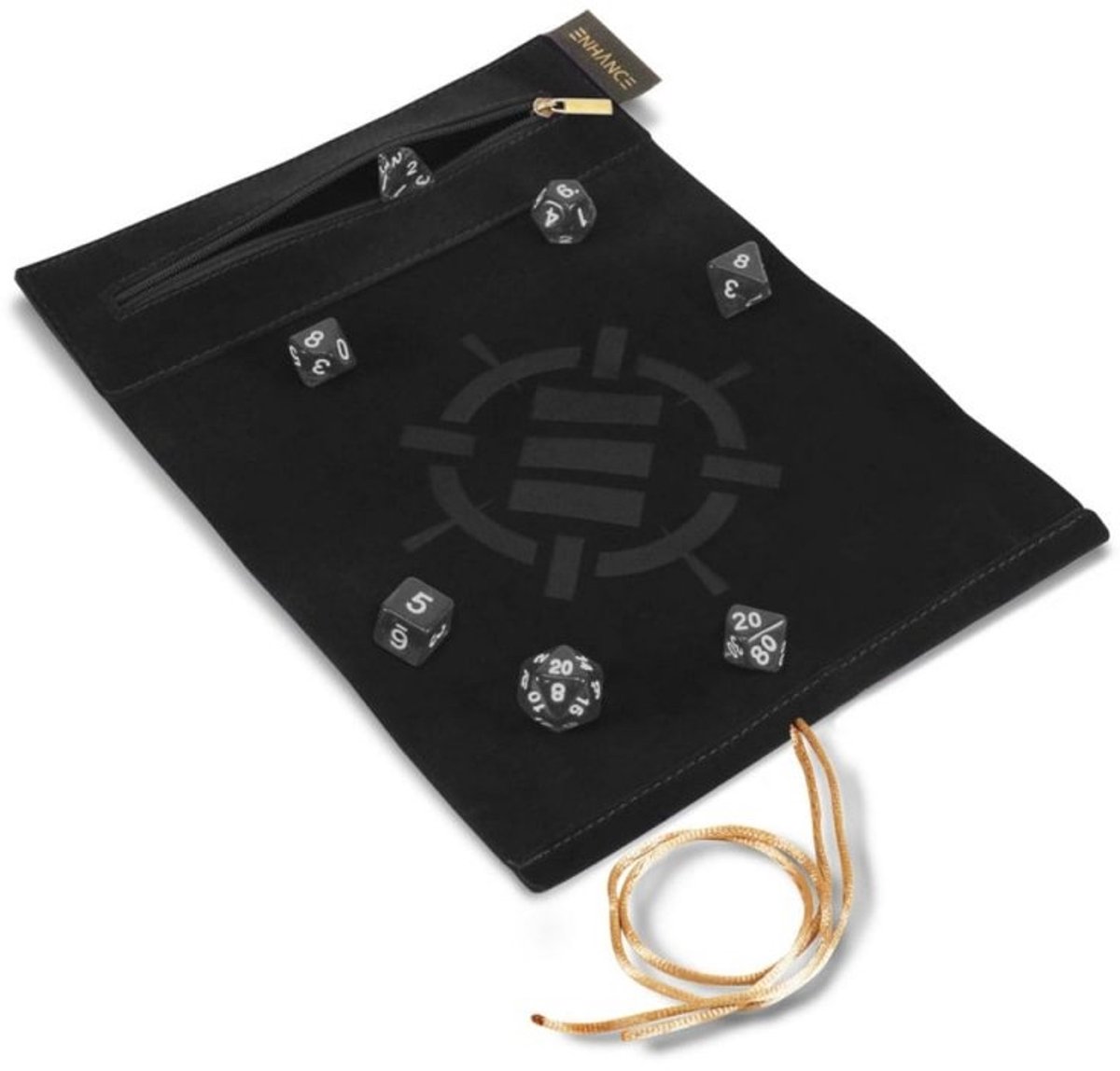 Enhance Roll on a Scroll - Dice Case met 7-delige dobbelset - Zwart