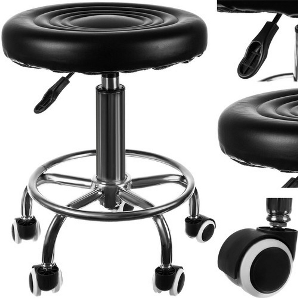 HMWR Kapperskruk op Wielen - Ergonomische Salon Draaikruk met Rubber Wielen