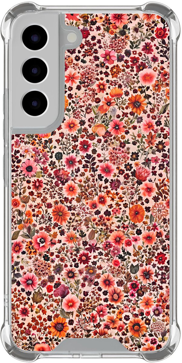 Hoesje (shockproof) geschikt voor Samsung Galaxy S22 - Vintage floral - Extra sterke case - TPU/polycarbonaat - Bloemen - Roze, Transparant