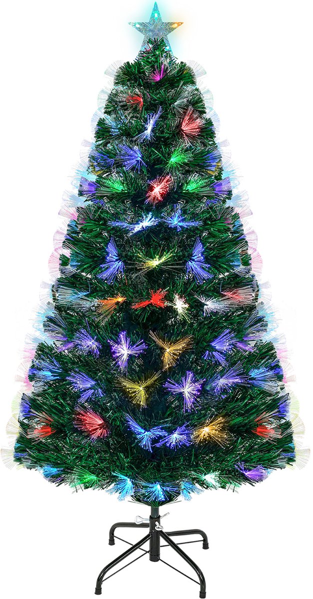 Uten Glasvezel Smalle Kerstboom - kunstkerstboom met verlichting - Zeven kleuren glasvezel verlichting - 174 multi lampen - H150 x 70 cm - 170 Takken - Groen