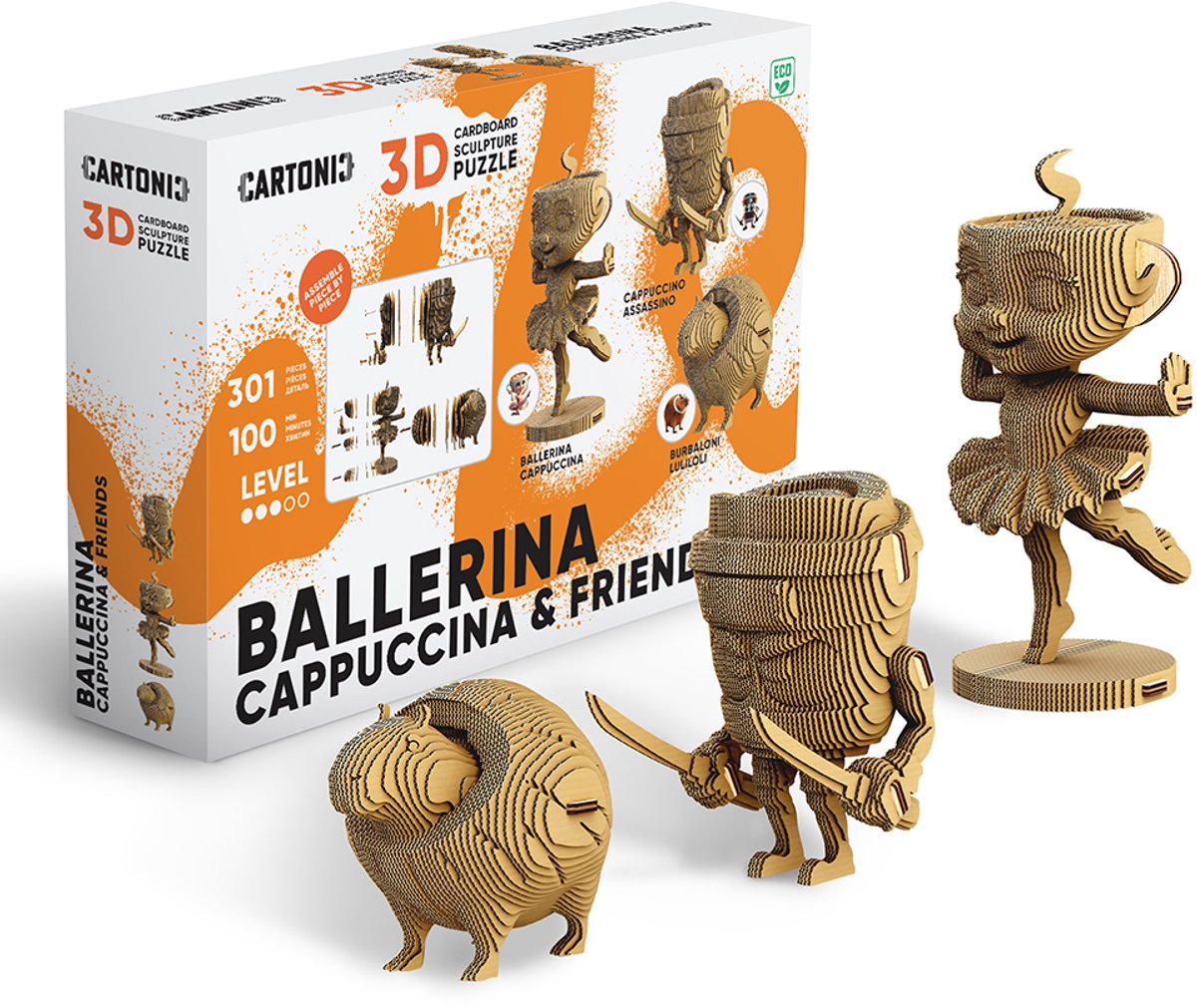 CARTONIC-3D PUZZLE -3IN1 BALLERINA CAPPUCCINA & FRIENDS- puzzelen karton 3D DIY Creatief Speelgoed Decoratie Interieur Cadeau Ecologisch Voor kinderen en volwassenen