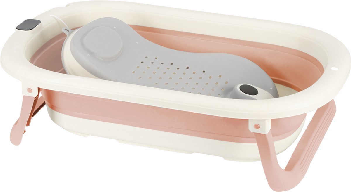 PIPIPOXER Opvouwbaar babybadje met digitale thermometer en badzitje geschikt voor baby's van 0 tot 36 maanden Roze