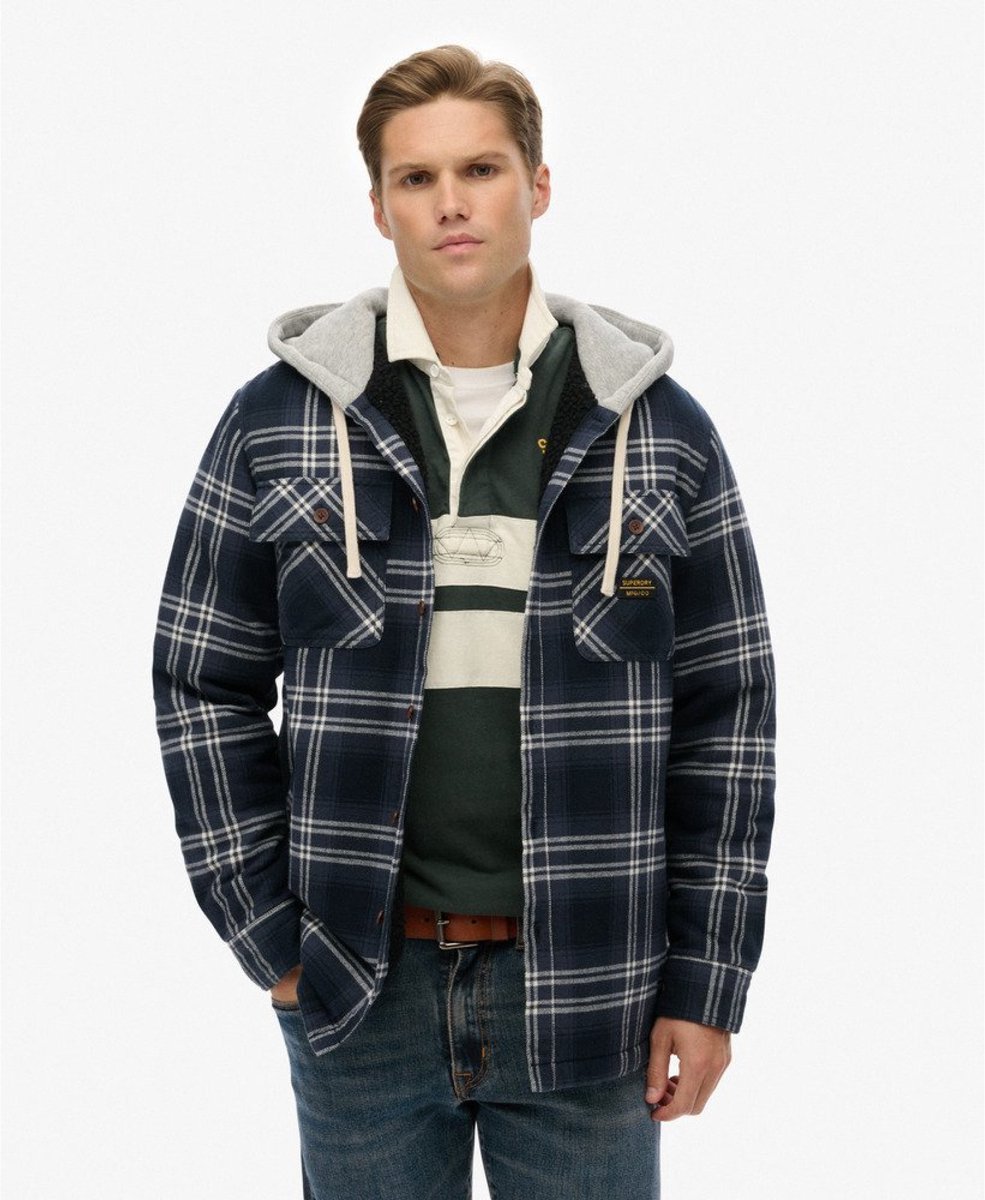 Superdry Overhemd Surplus Hooded Check Shirt M4011032a G7t Window Check Mannen Blauw