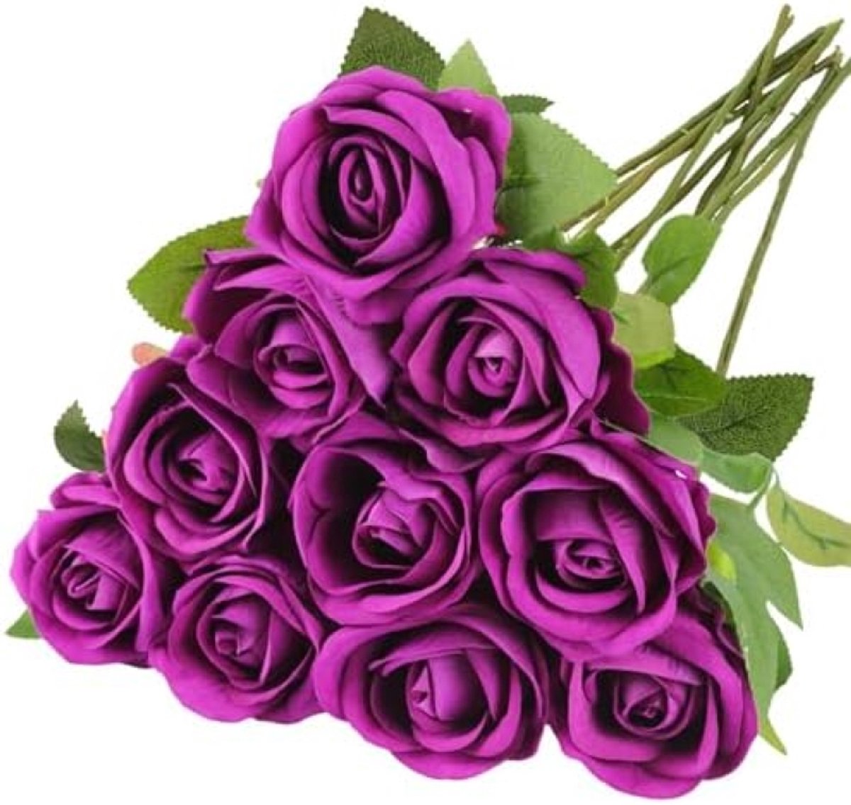 PromoHome Kunstrozen Set van 10 Stuks - Paarse Zijden Bloemen met Lange Stelen - Realistische Namaakrozen voor Bruidsboeket, Huisdecoratie, Feesten en Evenementen - 51 cm Hoog
