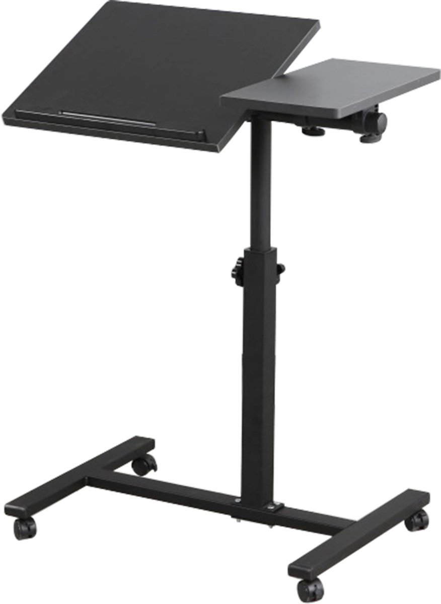 PIPIPOXER- Laptoptafel en Bijzettafel op wielen – bedtafel – laptoptandaard – In hoogte verstelbaar-Zwart