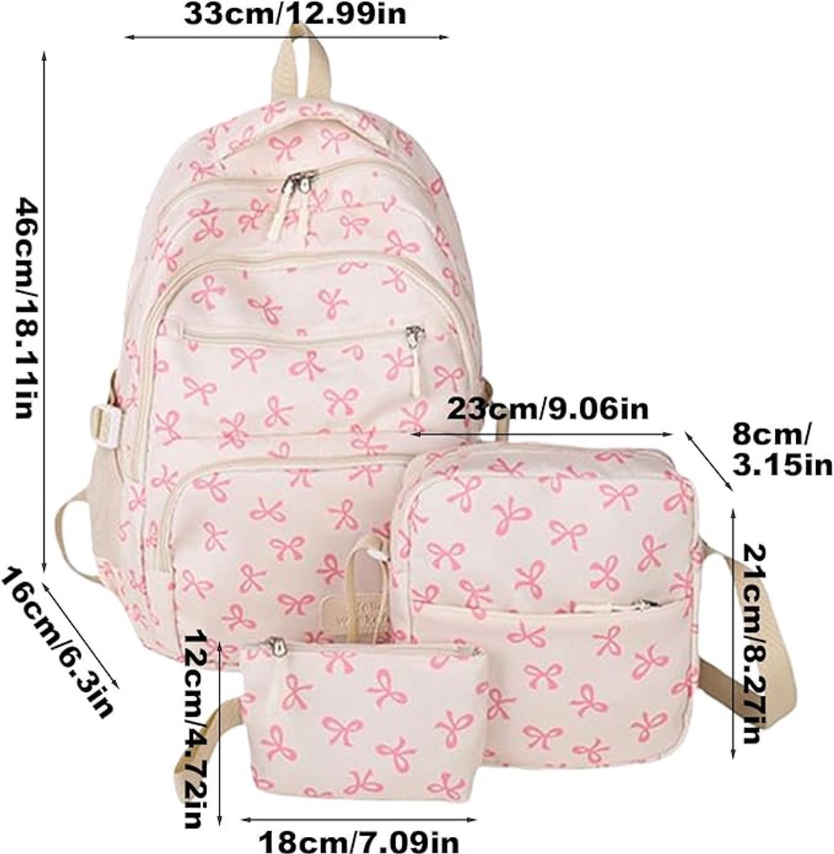 Schooltas - Rugtas - Tas - Rugtas Meisje - Schoolrugzak - 3-Pack Schattige Strik-Rugzakset - Esthetische Strik-Schooltas voor Dames en Meisjes - Grote Capaciteit Bedrukte Tas - voor Reizen, School, Woon-Werkverkeer — cadeau in Mode & Accessoires - foto 3