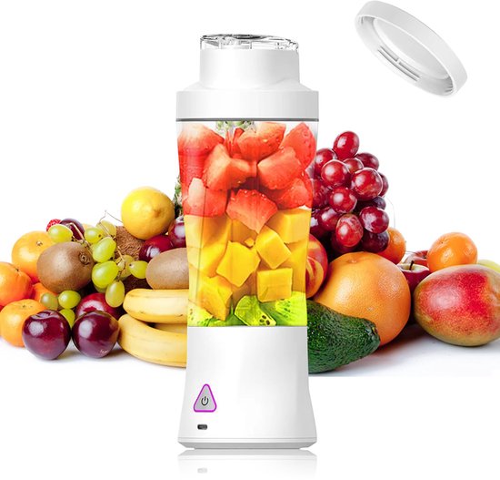 Smoothie Maker, Portable Mixer/Blender, 700 ml, Powerful Mini Mixer to Go, 6000 mAh Battery, Portable Blender Shredds Ice and Fruit, Leak-proof Lid, Juicer, BPA-Free, White
