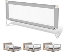 Bedhekje - Universeel Bedzijrail - Extra Lang 200 cm Breed - Opvouwbaar Verstelbaar – StandSafe Blokkade - Voor Kinderen - Safety - Grijs met Fixatieband