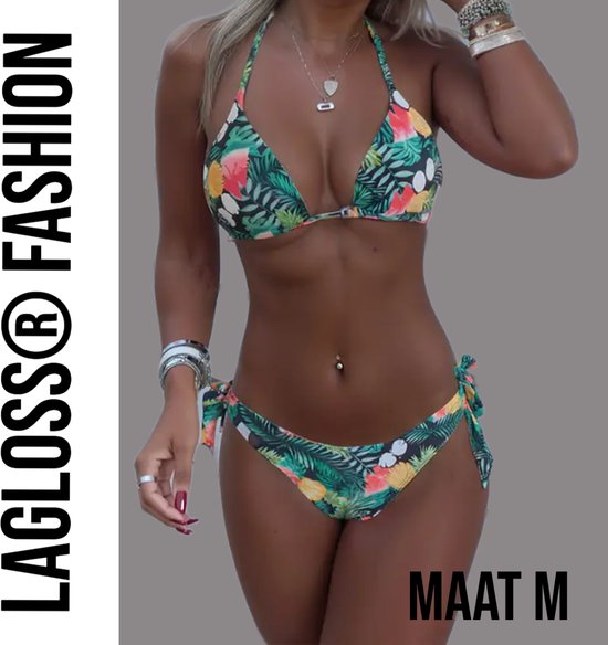 Bikini 2 pièces pour femme LaGloss® – Imprimé melon et ananas – Halter Design – Taille M