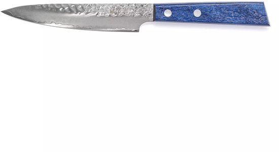 Couteau universel Yaxell BLUE BREEZE – 12 cm – Acier MOVAX – Finition martelée – Bois Pakka Blauw