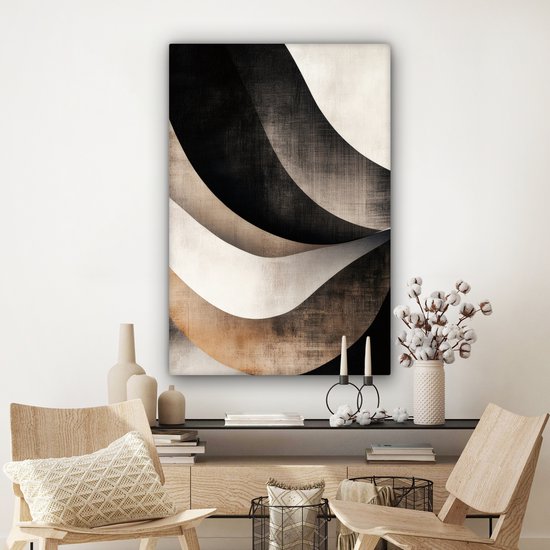 Tableau sur toile 80x120 cm - Décoration murale Abstraite - Vagues - Zwart - Patiné - Décoration murale salon - Décoration chambre - Accessoires chambre - Peintures sur toile