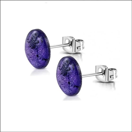 Aramat Jewels | Boucles d'oreilles | Boucles d'oreilles d'oreilles rondes en acier tendance 12 mm | Violet-Noir | |12mm | Acier | Adultes | Ne se décolore pas
