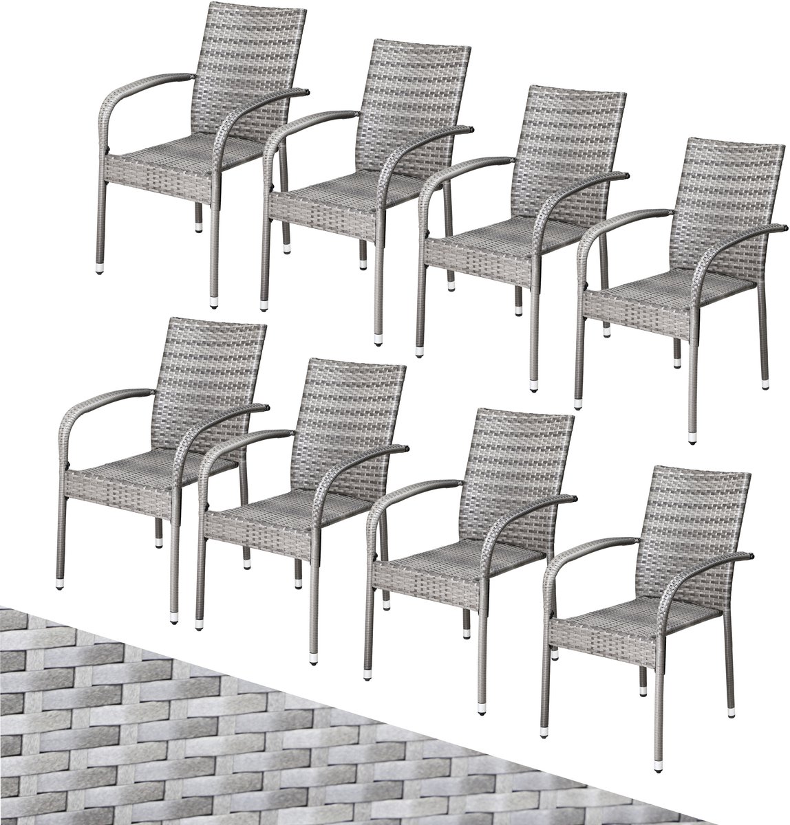 Casaria Tuinstoelen Stapelbaar – Set van 8 – 90x56x60 cm – Grijs – foto 4