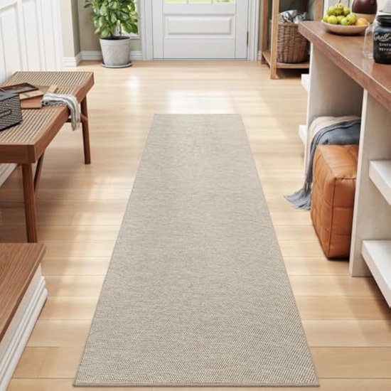 Selbro®, Tapis de couloir Extra long 43,5 x 150 cm, antidérapant, tapis de cuisine avec tapis en caoutchouc, fin et lavable, pour couloir, entrée, buanderie, beige