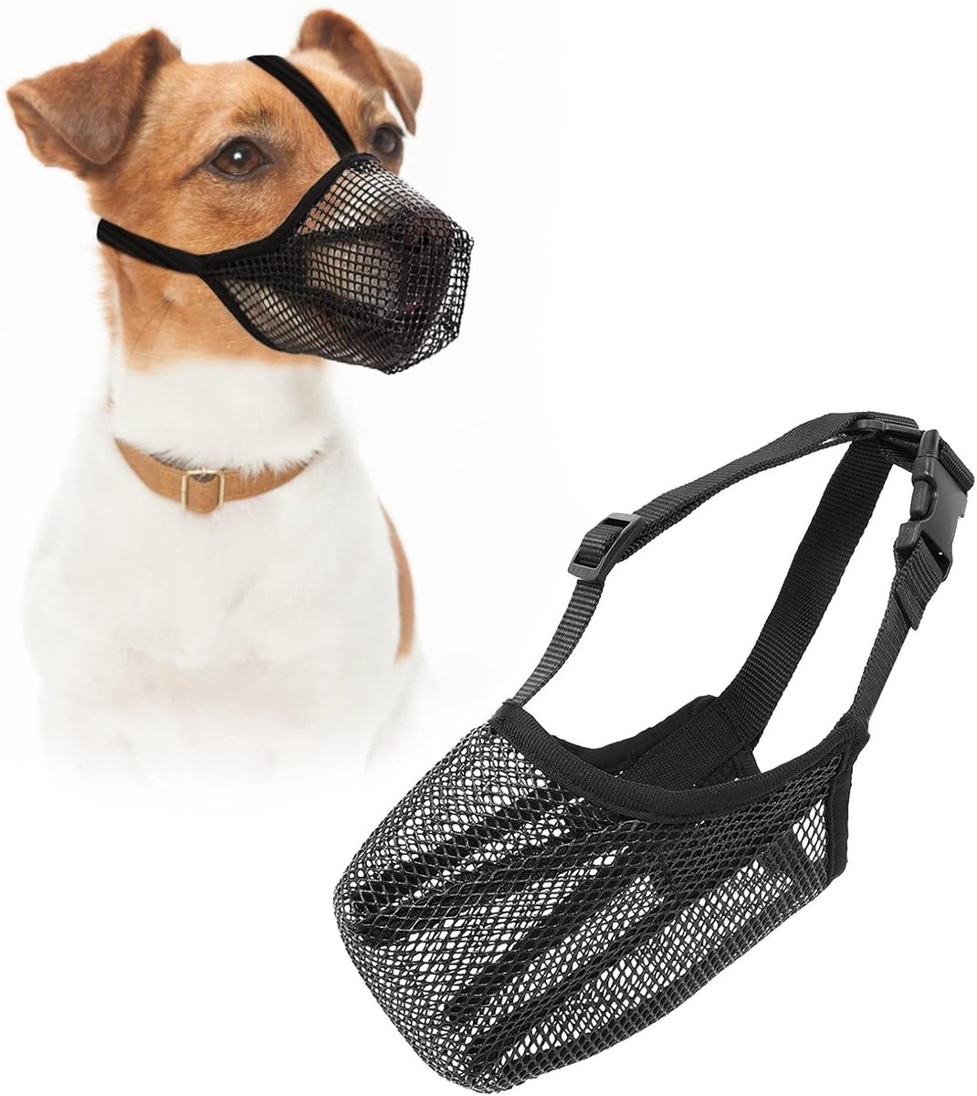 Muilkorf voor honden - hondenmondkapje - Zachte mesh-muilkorf - ademende hondenmuilkorf - zachte nylon muilkorf - ademend mesh trainingsmondmasker - met afgeronde mesh - voorkomt eten, bijten, blaffen - met verstelbare bandjes - snuit 24-27 cm (M)