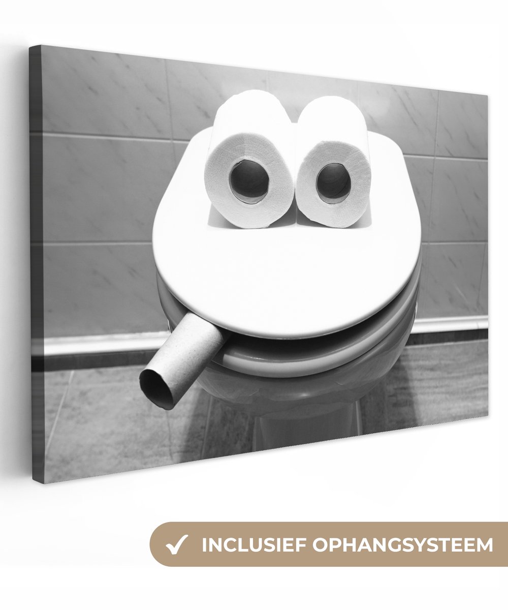 Canvas schilderij 180x120 cm - Wanddecoratie badkamer WC - Bril - Grappig - Toilet - Muurd
