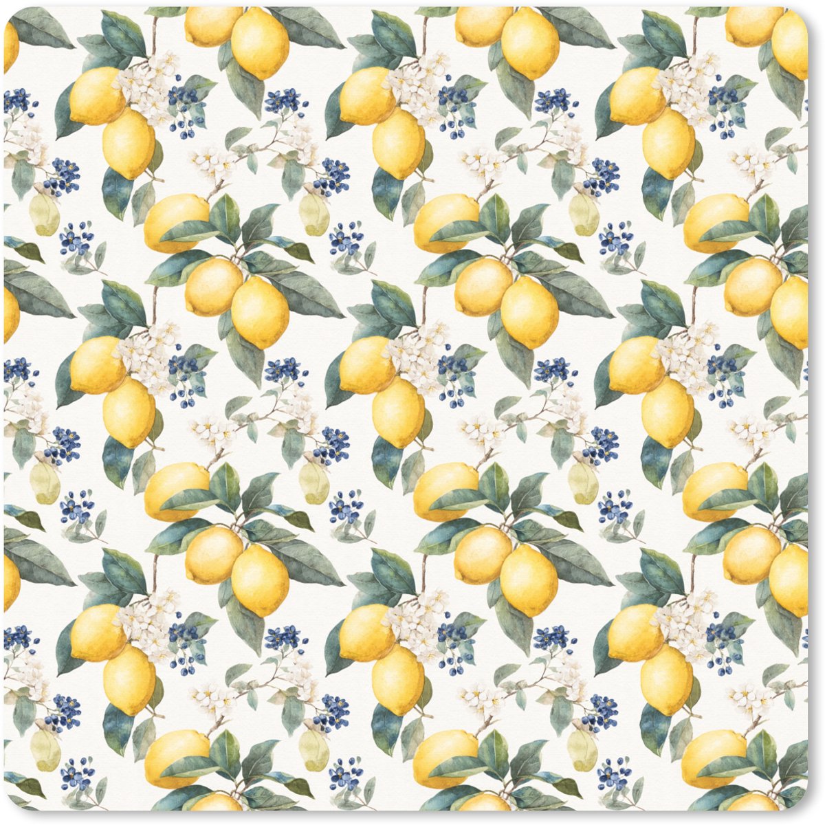 Muismat XXL 60x60 cm - Bureau onderlegger - Bureau mat Frans - Citroen - Citrus - Bloesem - Geel - Groen - Blauw - Bureaumat - Gaming mousepad xl - Bureaulegger groot - Computer deskmat