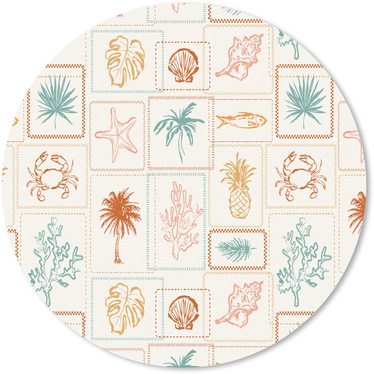 Muismat rond 30x30 cm - Mousepad Kust - Zee - krab - Palmboom - Ronde muismatten