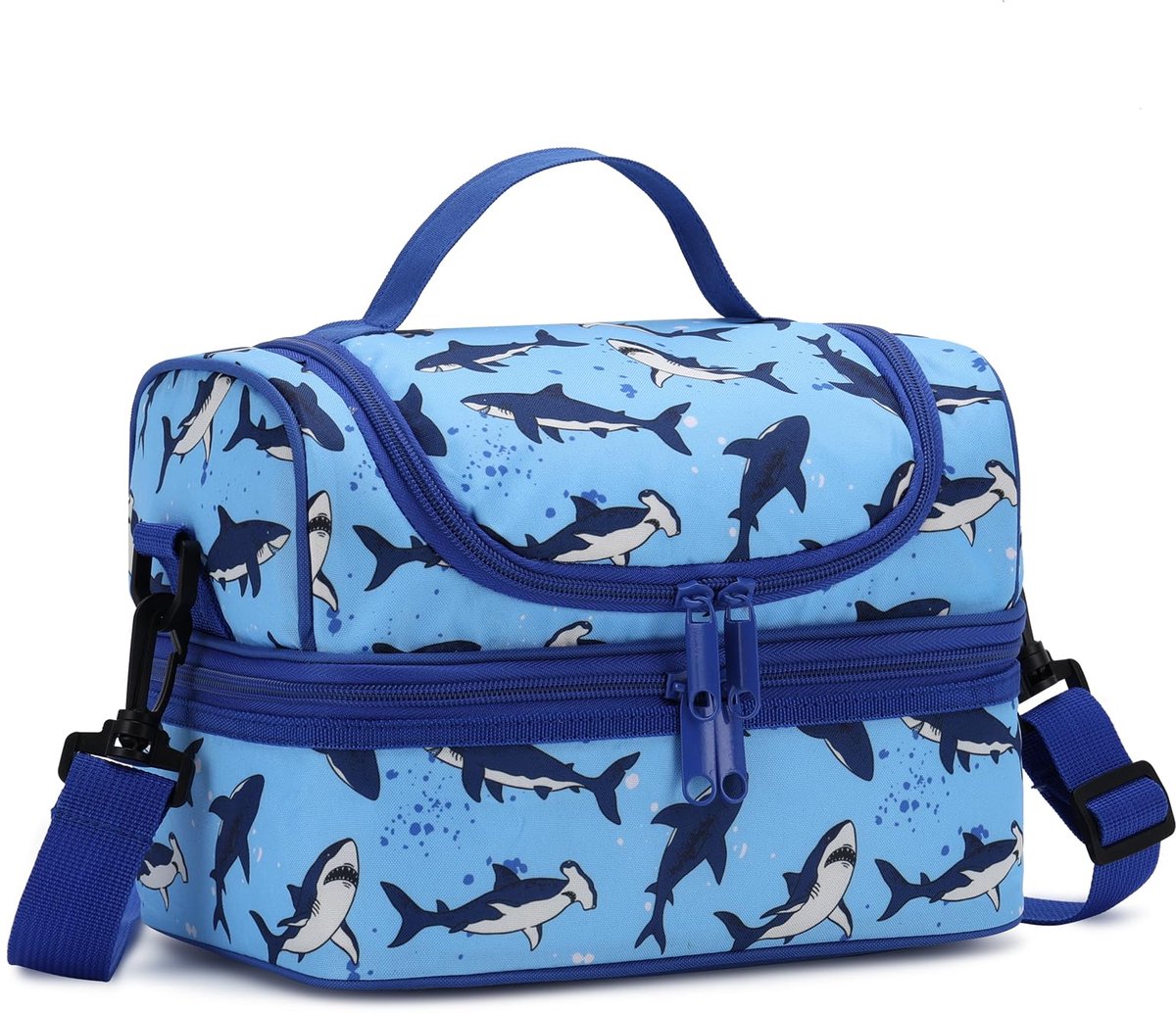 Kinder Koeltas Lunchtas - Met Twee Vakken - Haai Design - 6.5 Liter