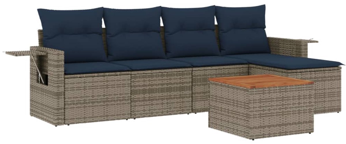 vidaXL - 6-delige - tuinbankset - met - kussens, - grijs - polyrotan