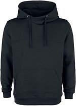 Zwarte hoodie met capuchon, opgestikte naden op de mouwen en een kangoeroezak.