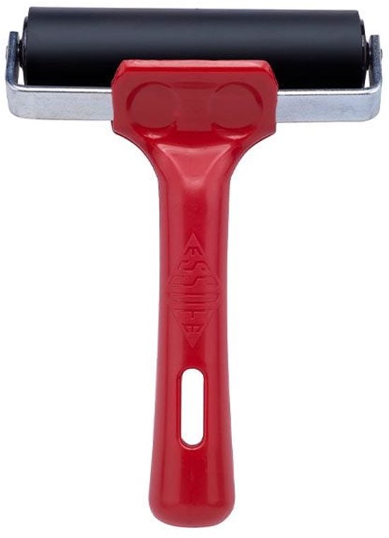 Essdee ink roller met rode T-vormige handgreep en een zwarte rol.