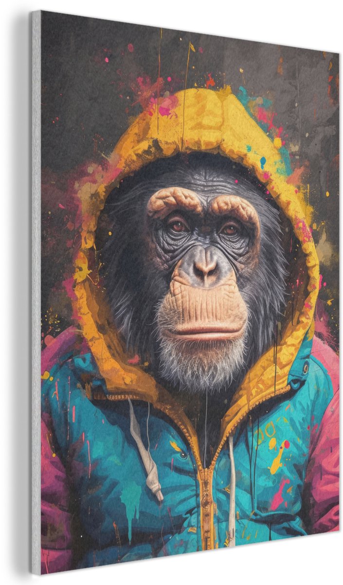 Akoestisch wandpaneel 70x100 cm - Vilt schilderij Graffiti - Chimpansee - Jas - Aap - Verf - Akoestische panelen - Geluidsdempende wanddecoratie - Geluidsisolatie woonkamer - Muurdecoratie geluidspanelen