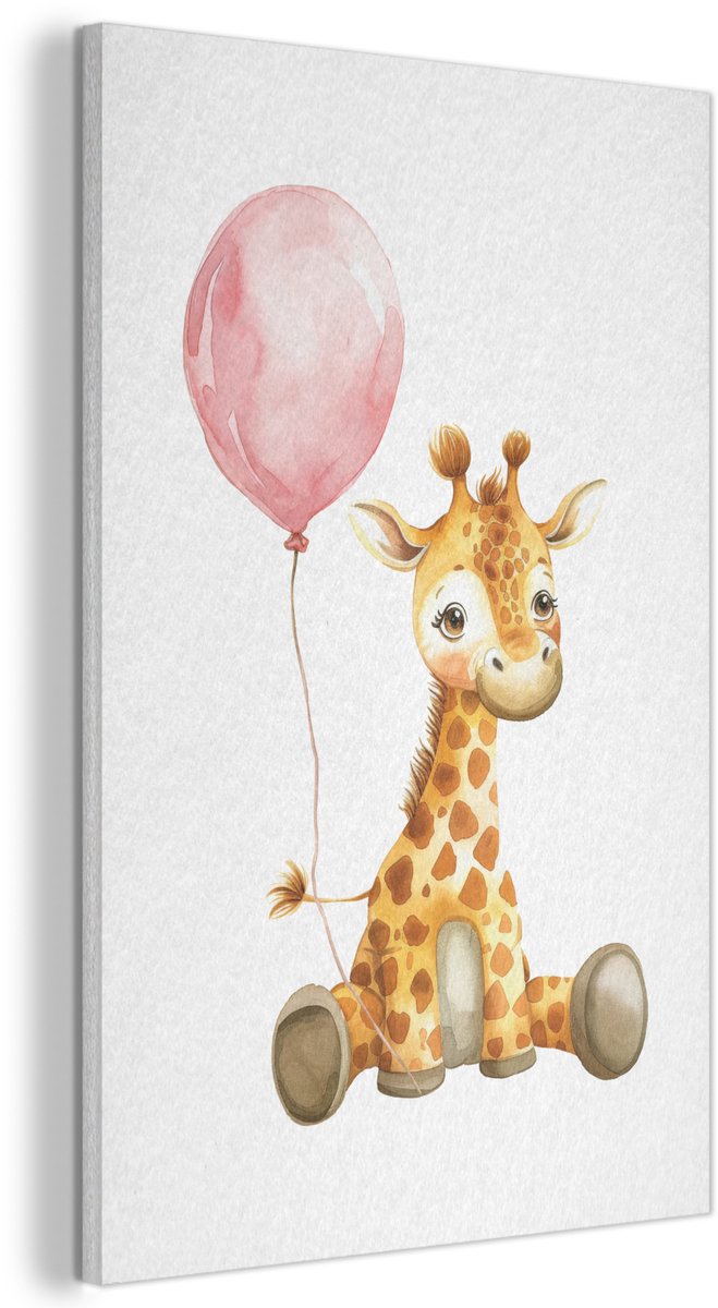 Akoestisch wandpaneel 60x90 cm - Vilt schilderij Giraf - Baby - Dieren - Roze ballon - Akoestische panelen - Geluidsdempende wanddecoratie - Geluidsisolatie woonkamer - Muurdecoratie geluidspanelen