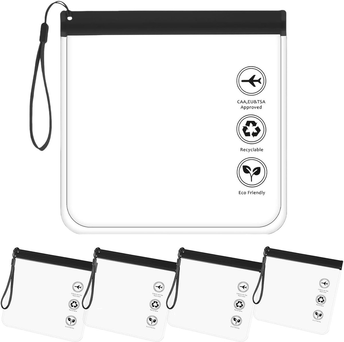 4-delige set Transparante Toilettassen - Waterdicht, uitlauwvrij en luchthaven-conform met handvat - Voor vloeistoffen op reis - 1 Liter - 20x20 cm