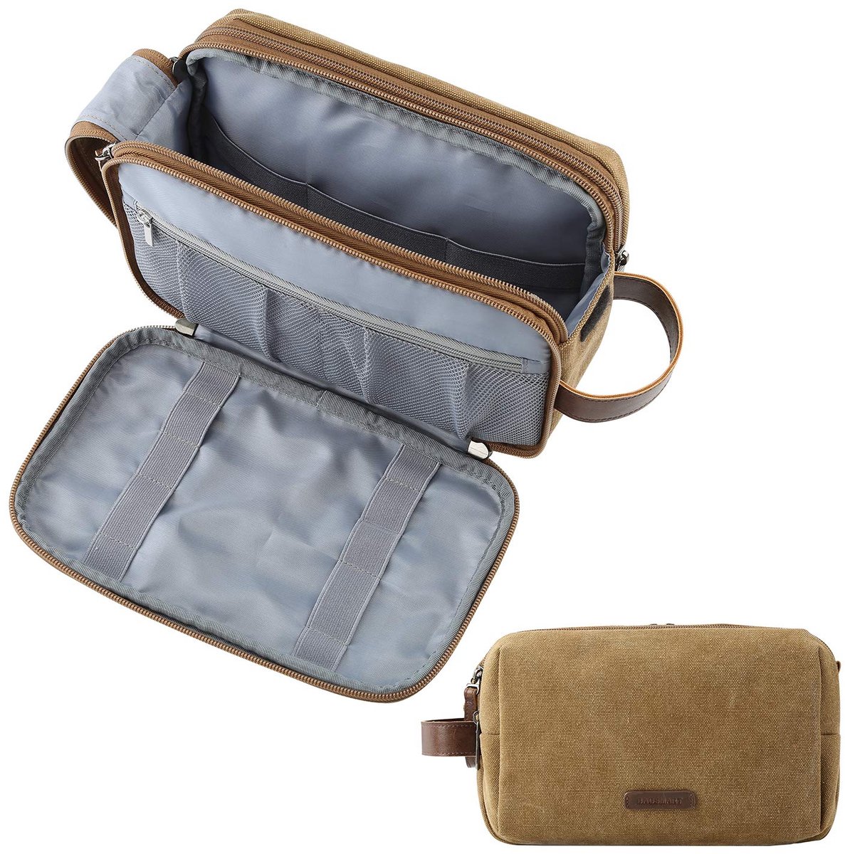 Heren Reistoilettas - Met Dubbele Ritsopening en Grote Opbergruimte - Khaki - 5 liter