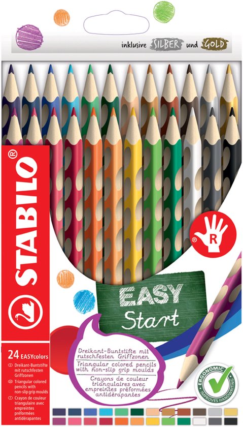 STABILO EASYcolors - Ergonomisch Kleurpotlood - Rechtshandig - Extra dikke 4.2 mm Kern - Set Met 12 Kleuren