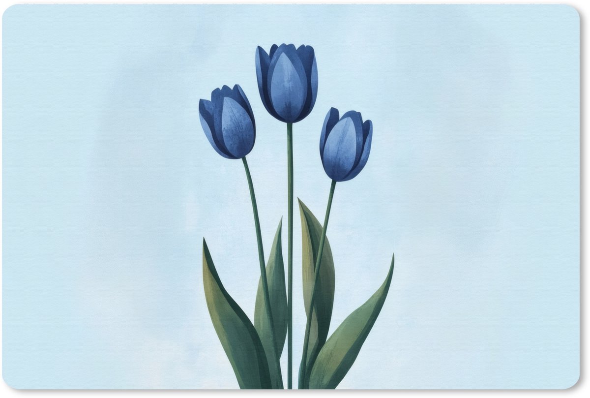 Muismat XXL 90x60 cm - Bureau onderlegger - Bureau mat Tulpen - Blauw - Bladeren - Bureaumat - Gaming mousepad xl - Bureaulegger groot - Computer deskmat