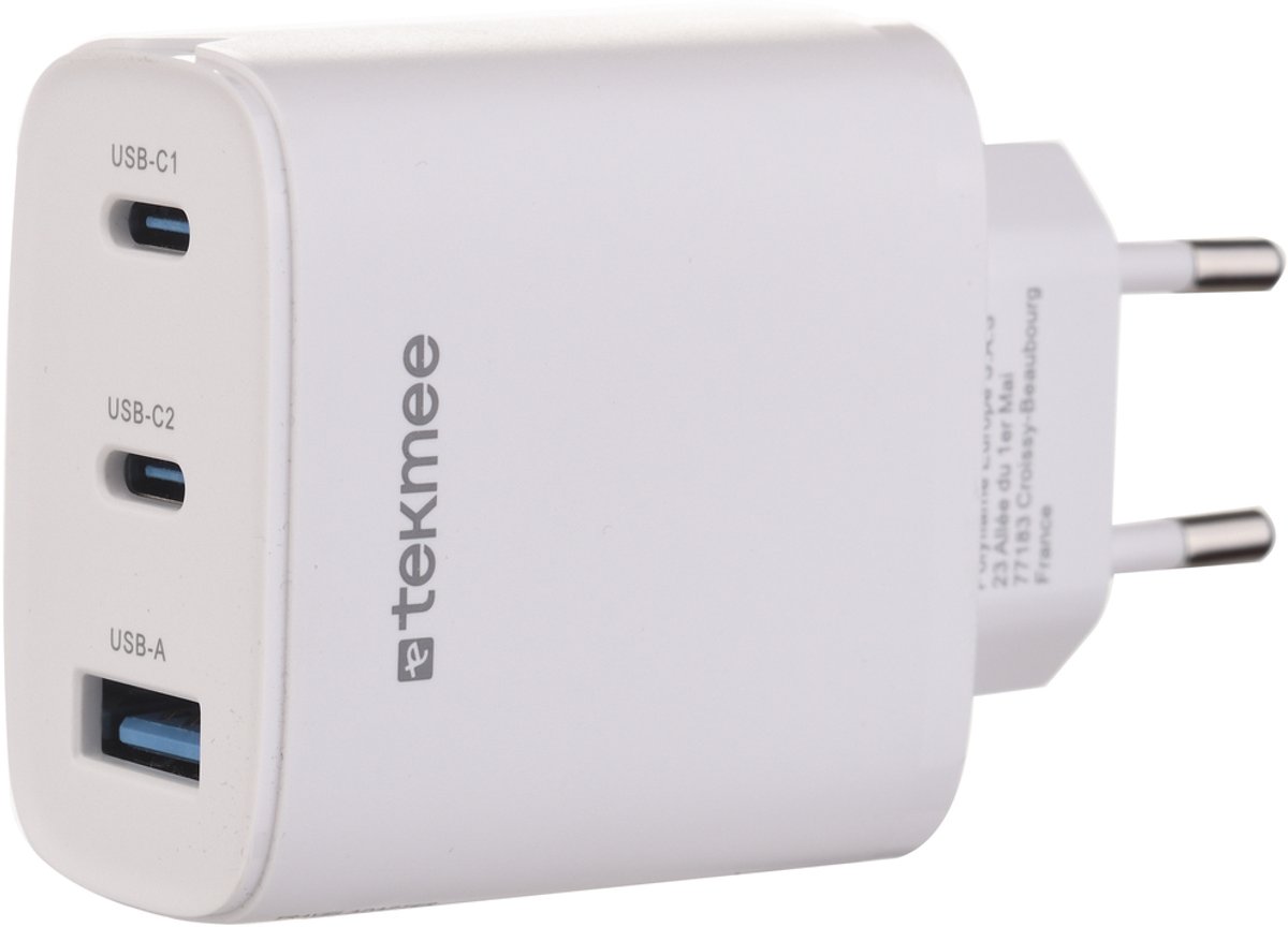 Tekmee GaN Oplader - USB C Adapter – 45W Snellader – 2xUSB-C & 1xUSB-A