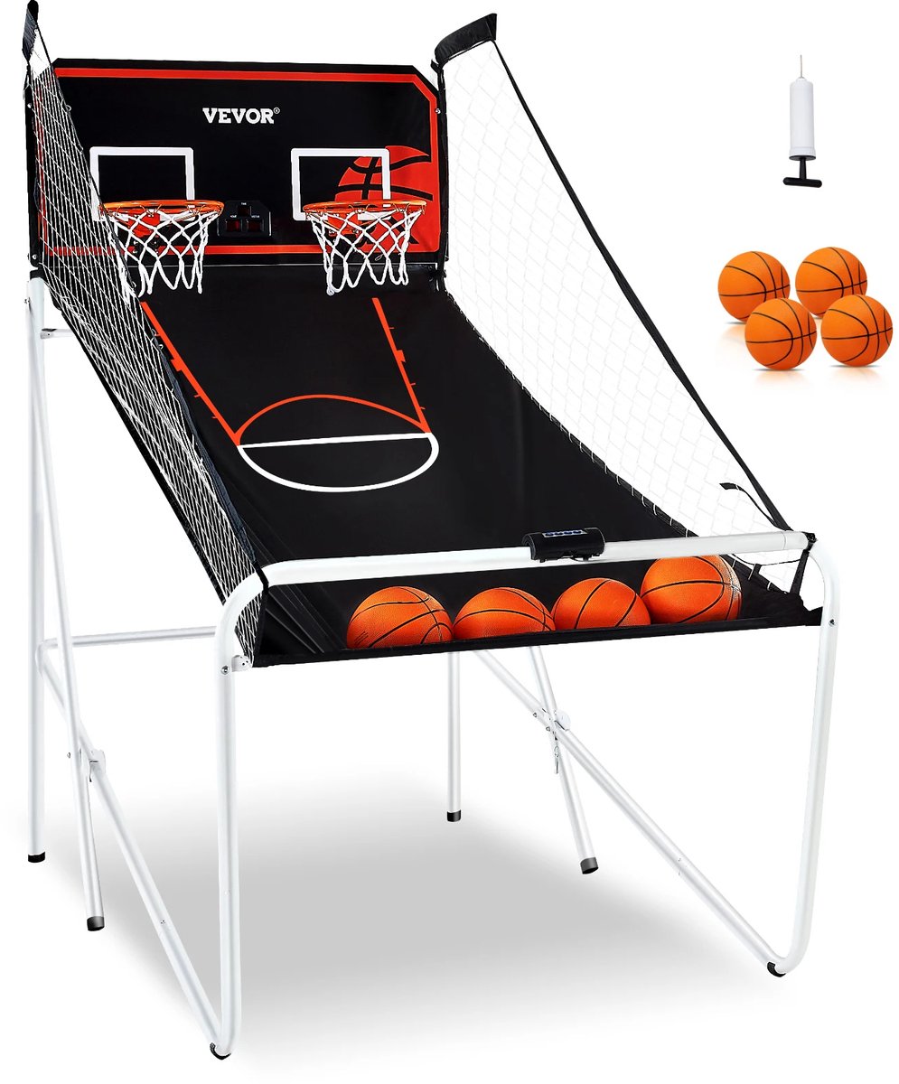 Fubzz Vouwbaar Basketball Arcade - Basketbalring - Basketbalnet - 2 Spelers - Inclusief 4 Ballen - 8 Spelmodus - Voor Kinderen en Volwassenen