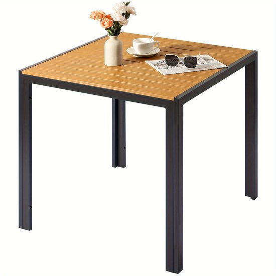 Clevich Tuintafel, weerbestendig, 110 x 70 cm, outdoor eettafel, WPC balkontafel, aluminium frame, weerbestendig tuinmeubelen, vierkante terrastafel, zwart
