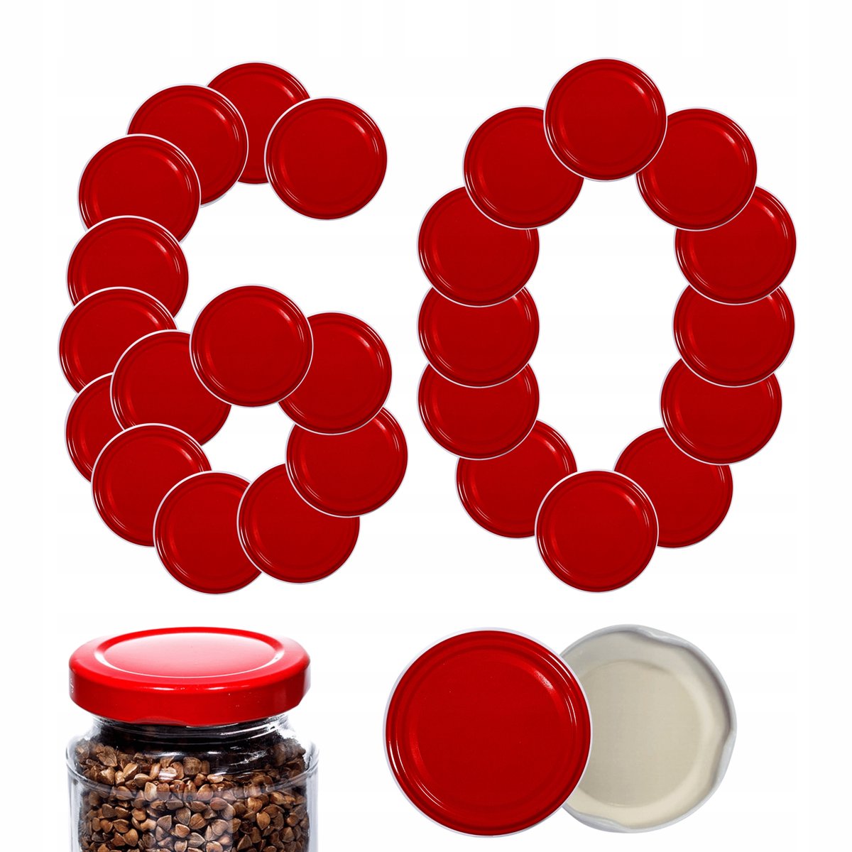 60x Twist-off Deksel 66mm - Rood Patroon - Voor Potten