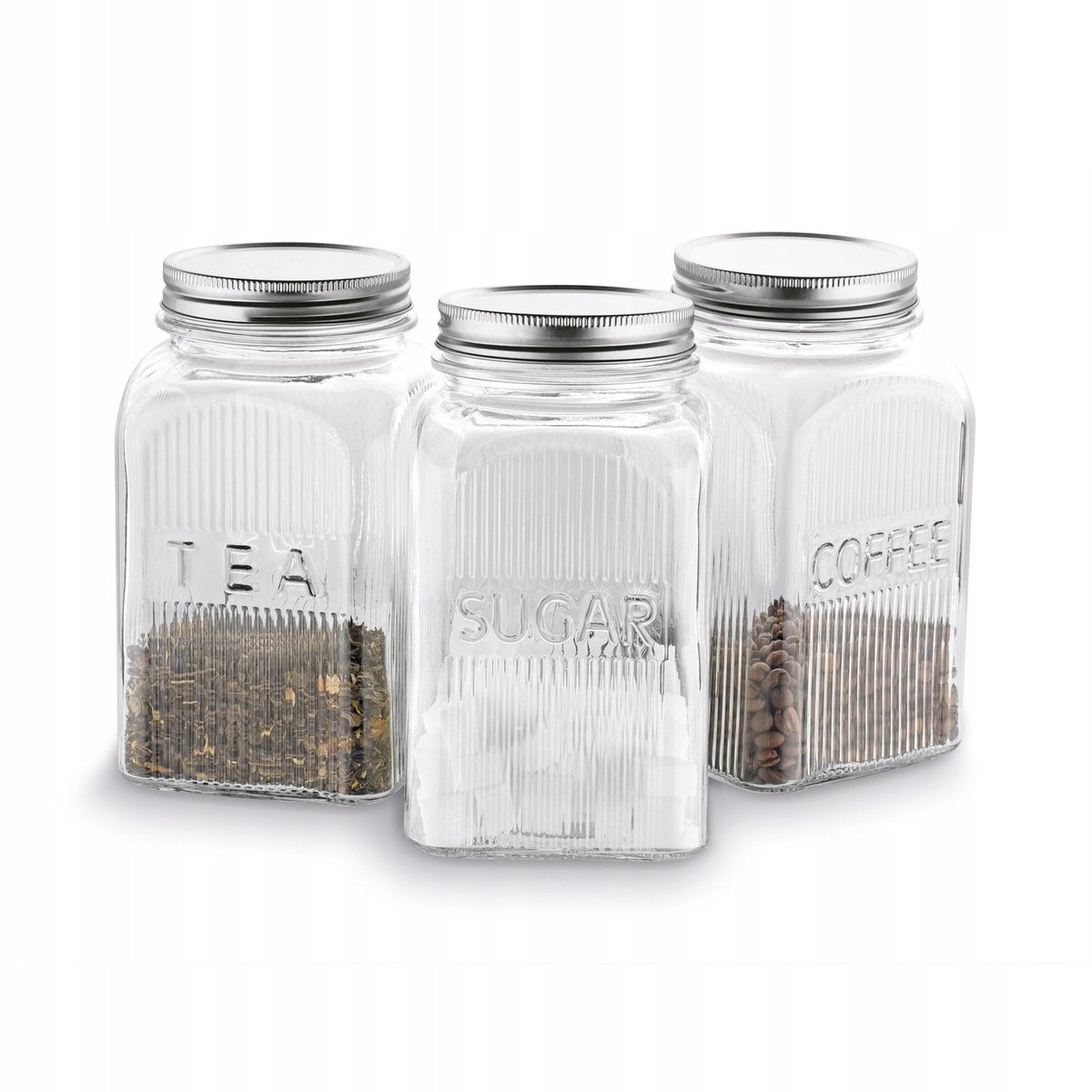 Set van 3 Glazen Potten met Schroefdeksel - 1250ml - Voor Koffie, Thee & Suiker
