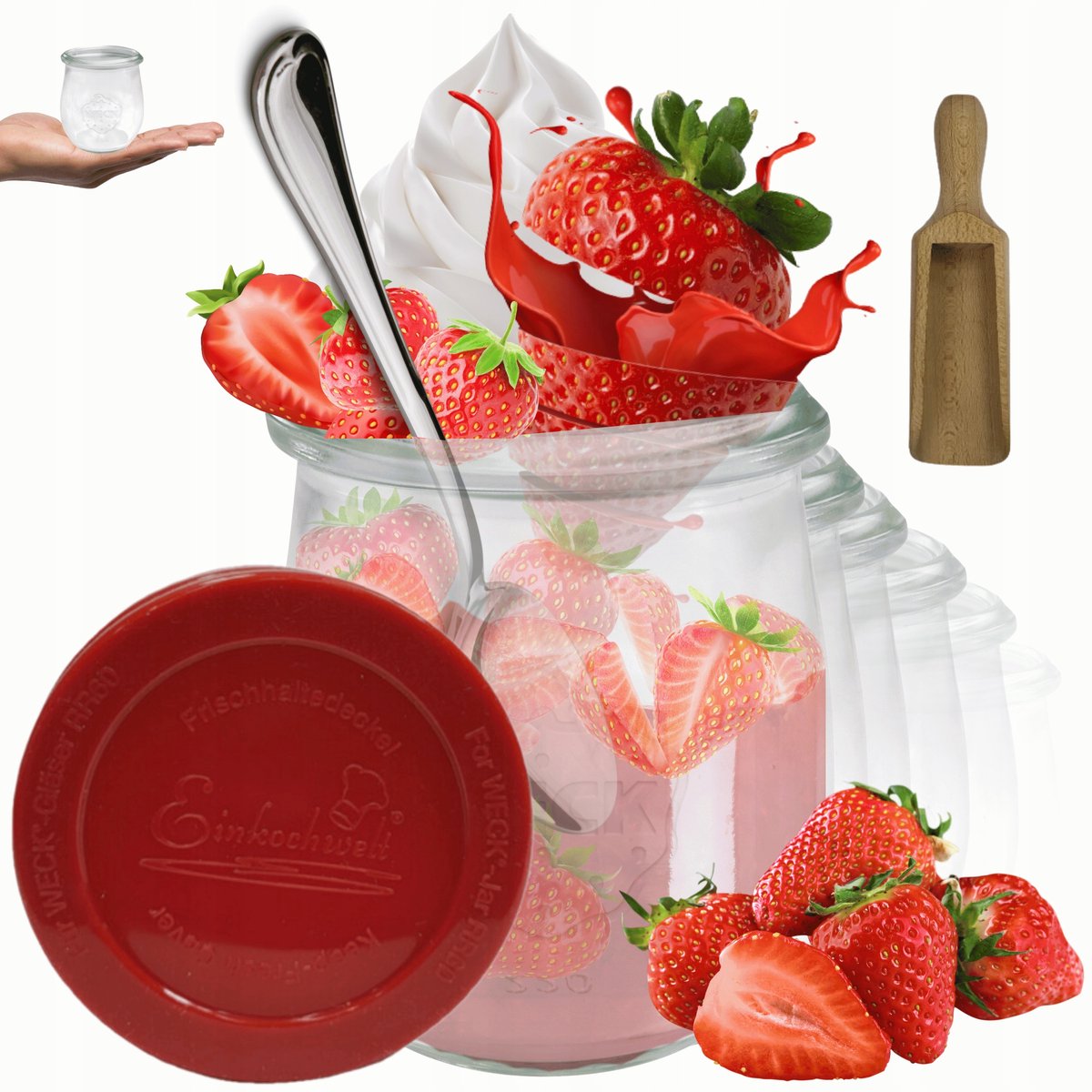 Weck Glazen Potten 220ml met Siliconen Deksel & Maatbeker - Set van 6